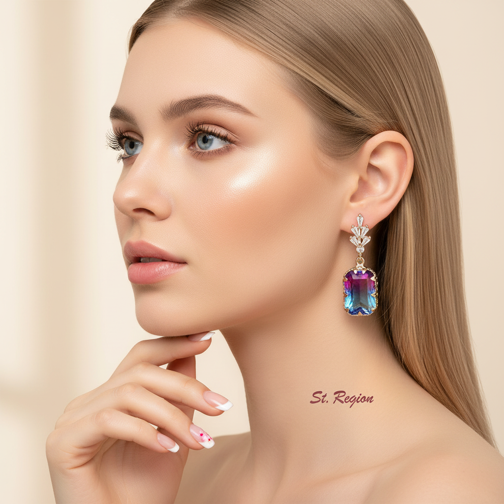 Radiant-Cut Crystal & 18K Gold-Plated Huggie Earring - Street Region