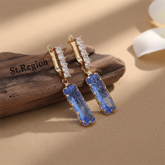 Light Blue Crystal & 18K Gold-Plated Baguette Huggie Earrings