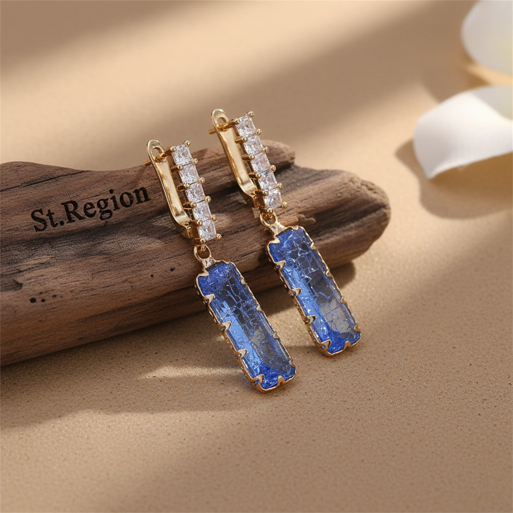 Light Blue Crystal & 18K Gold-Plated Baguette Huggie Earrings - Street Region