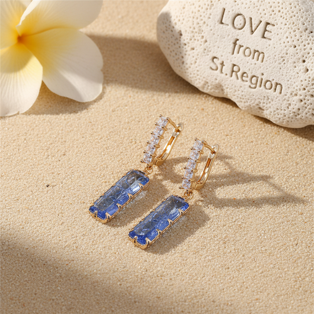 Light Blue Crystal & 18K Gold-Plated Baguette Huggie Earrings - Street Region