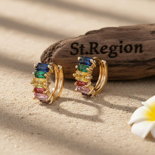 Green Multicolor Crystal & 18K Gold-Plated Huggie Earrings