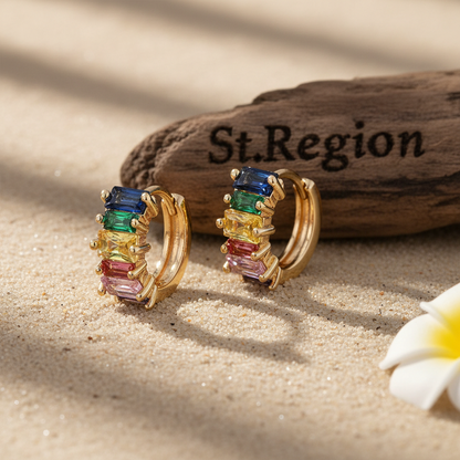 Green Multicolor Crystal & 18K Gold-Plated Huggie Earrings - Street Region
