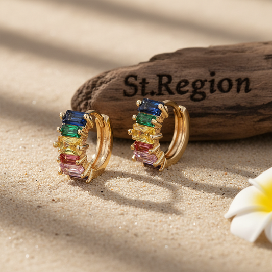 Green Multicolor Crystal & 18K Gold-Plated Huggie Earrings - Street Region