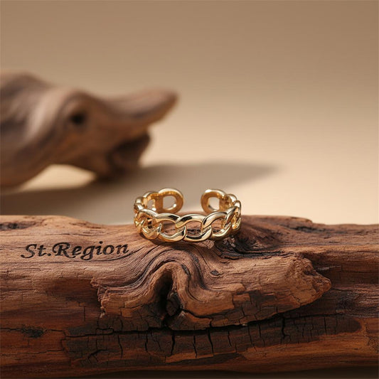18K Gold-Plated Curb Chain Adjustable Ring
