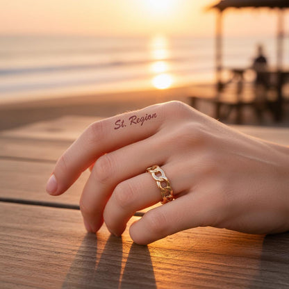 18K Gold-Plated Curb Chain Adjustable Ring, gold statement rings for women, botanical inspired, styled look