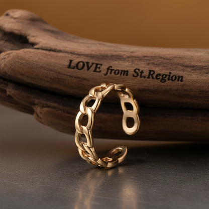 18K Gold-Plated Curb Chain Adjustable Ring - Street Region