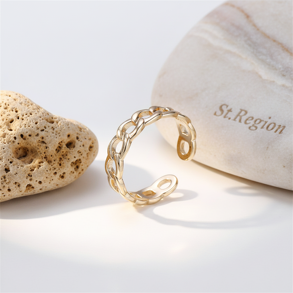 18K Gold-Plated Curb Chain Adjustable Ring - Street Region
