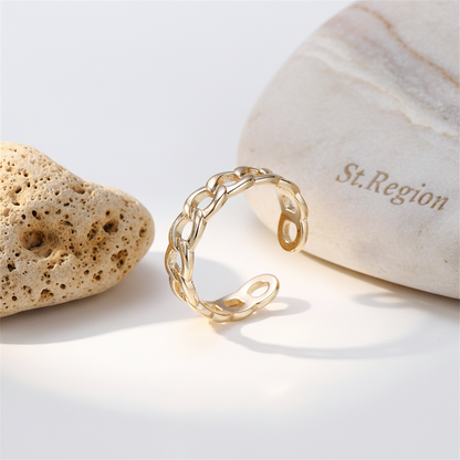 18K Gold-Plated Curb Chain Adjustable Ring - Street Region