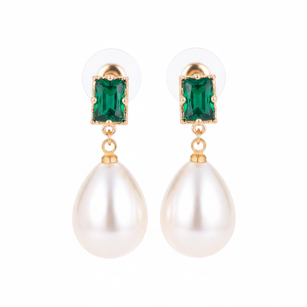 Green Crystal & Pearl 18K Gold-Plated Drop Earrings - Street Region
