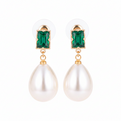 Green Crystal & Pearl 18K Gold-Plated Drop Earrings - Street Region