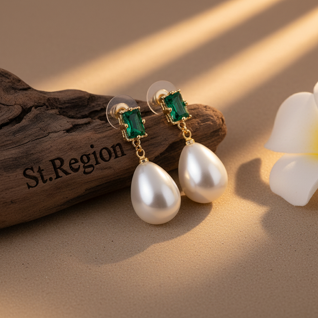 Green Crystal & Pearl 18K Gold-Plated Drop Earrings - Street Region