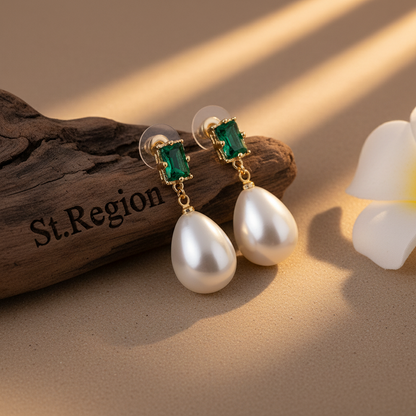 Green Crystal & Pearl 18K Gold-Plated Drop Earrings - Street Region