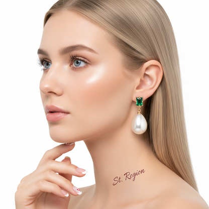 Green Crystal & Pearl 18K Gold-Plated Drop Earrings - Street Region