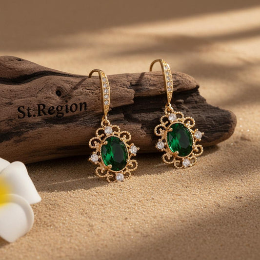 gold tone floral drop earrings St.Region