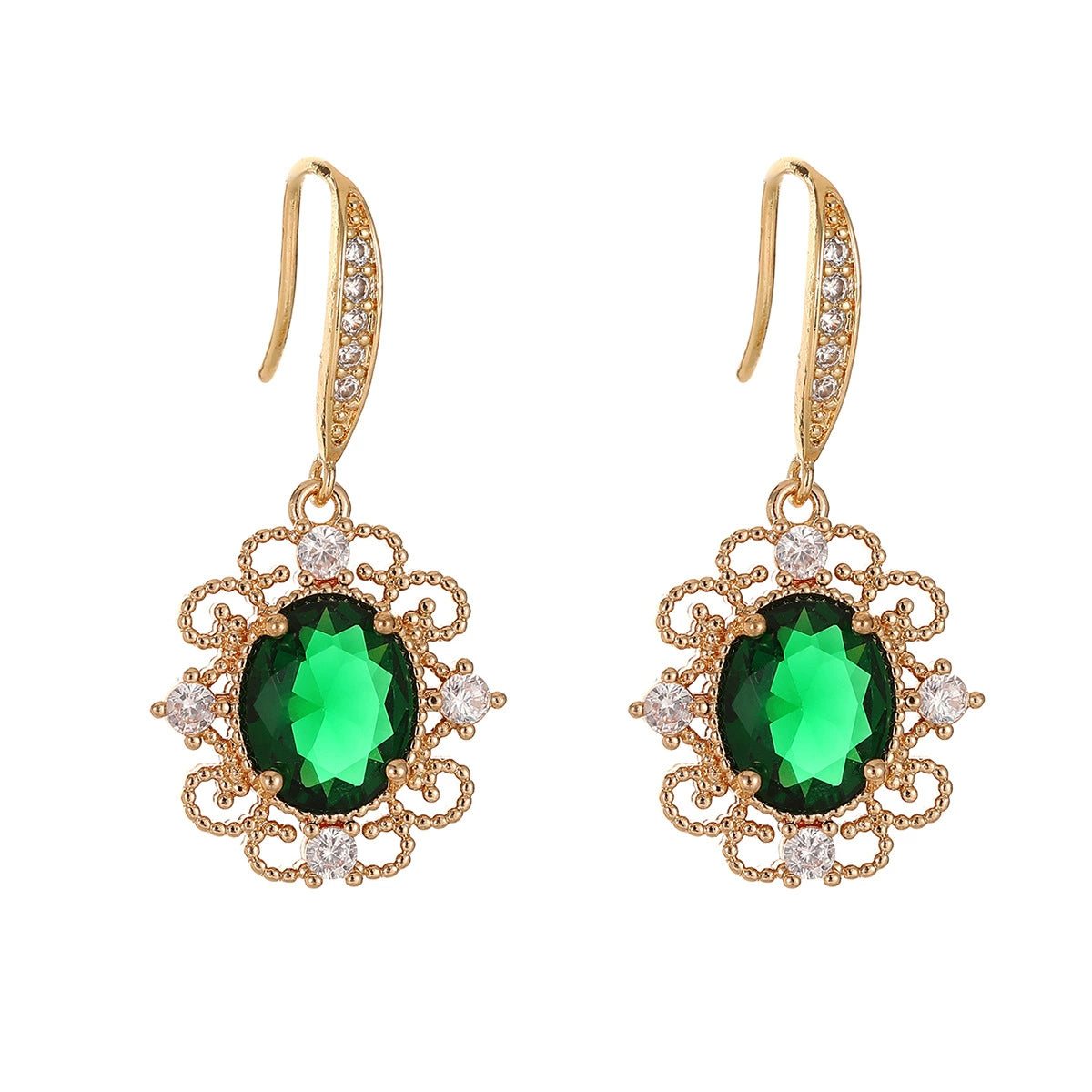 Green Crystal & Cubic Zirconia Goldtone Oval-Cut Flower Hook Earrings - Street Region