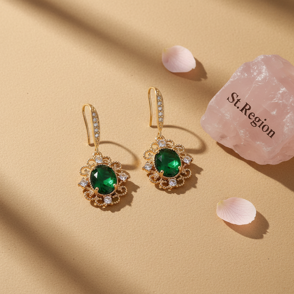 Green Crystal & Cubic Zirconia Goldtone Oval-Cut Flower Hook Earrings - Street Region