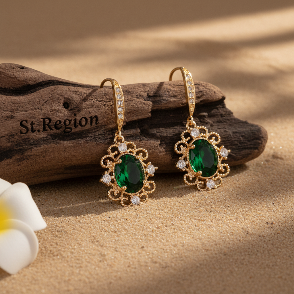 Green Crystal & Cubic Zirconia Goldtone Oval-Cut Flower Hook Earrings - Street Region