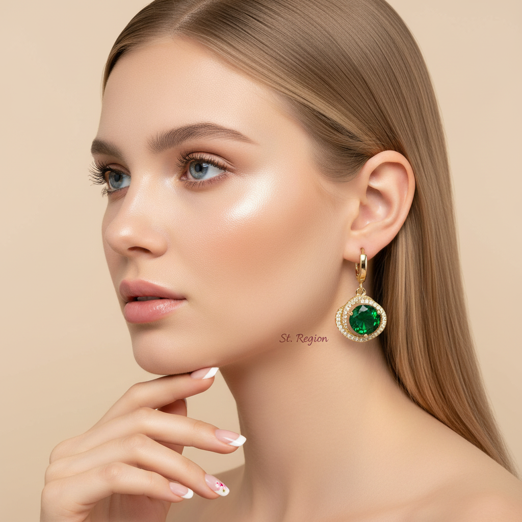 Green Crystal & Cubic Zirconia 18K Gold-Plated Halo Round Huggie Earrings - Street Region