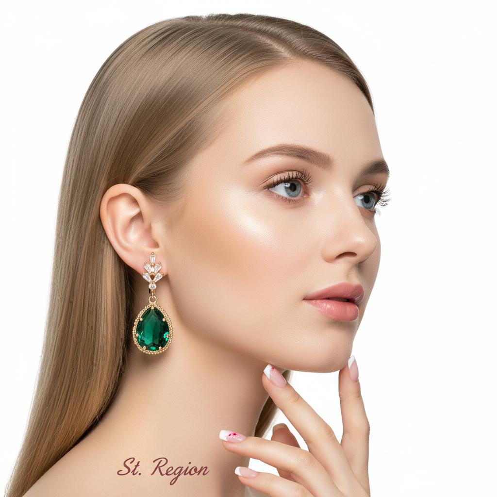 Green Crystal and Cubic Zirconia Drop Huggie Earring, huggie earrings, elegant gift for her, styled look