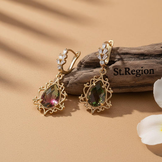 Red Crystal & 18K Gold-Plated Drop Huggie Earrings