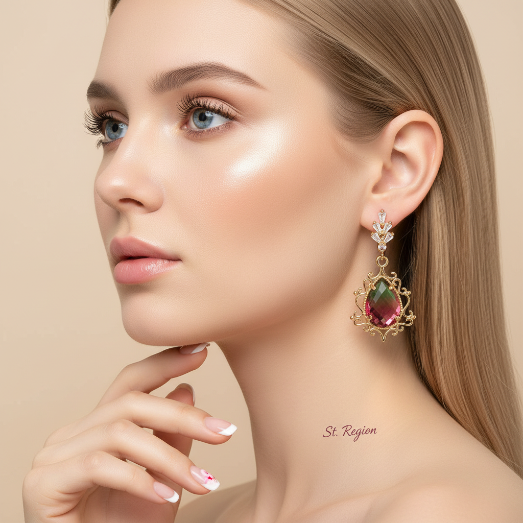 Red Crystal & 18K Gold-Plated Drop Huggie Earrings - Street Region