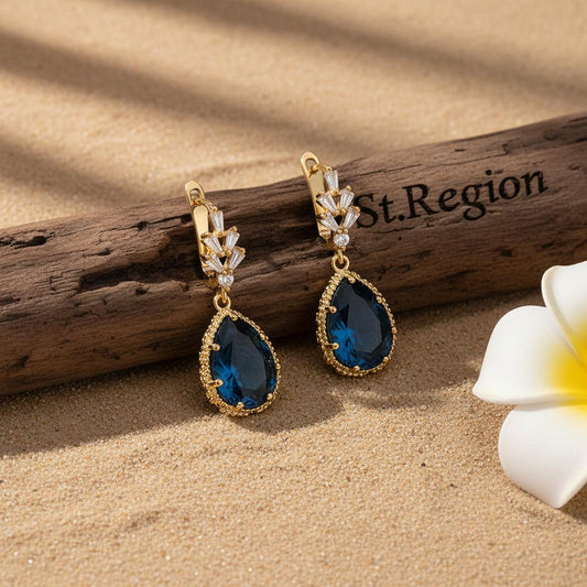 Blue Crystal & Cubic Zirconia Drop Huggie Earring