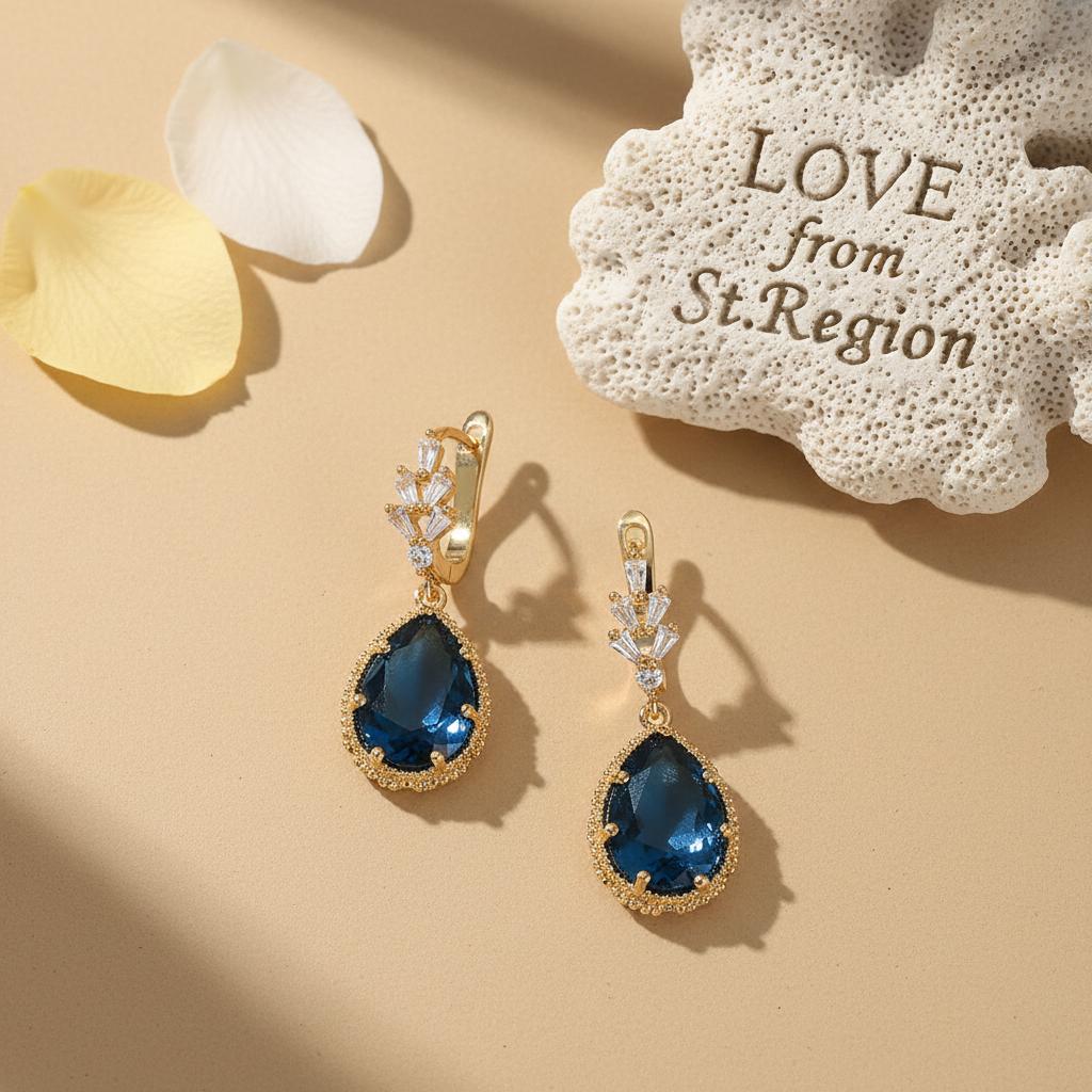 Blue Crystal and Cubic Zirconia Drop Huggie Earring, huggie earrings, vintage-inspired design, lifestyle look