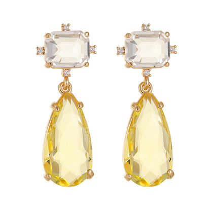 Yellow Crystal & Cubic Zirconia Goldtone Rectangle Drop Earrings