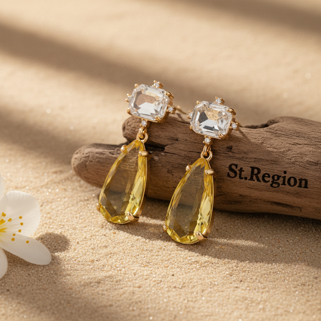 Yellow Crystal & Cubic Zirconia Goldtone Rectangle Drop Earrings - Street Region