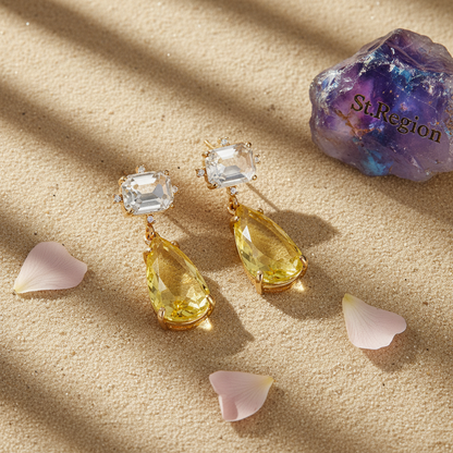 Yellow Crystal & Cubic Zirconia Goldtone Rectangle Drop Earrings - Street Region