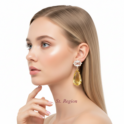 Yellow Crystal & Cubic Zirconia Goldtone Rectangle Drop Earrings - Street Region