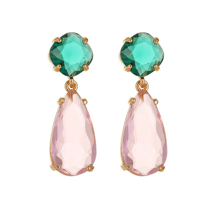 Green & Pink Crystal Goldtone Cushion Drop Earrings