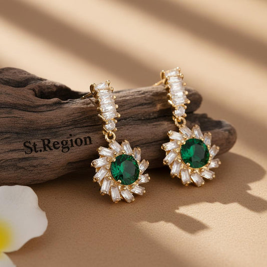 Green Crystal & Cubic Zirconia Goldtone Flower Dangle Earrings