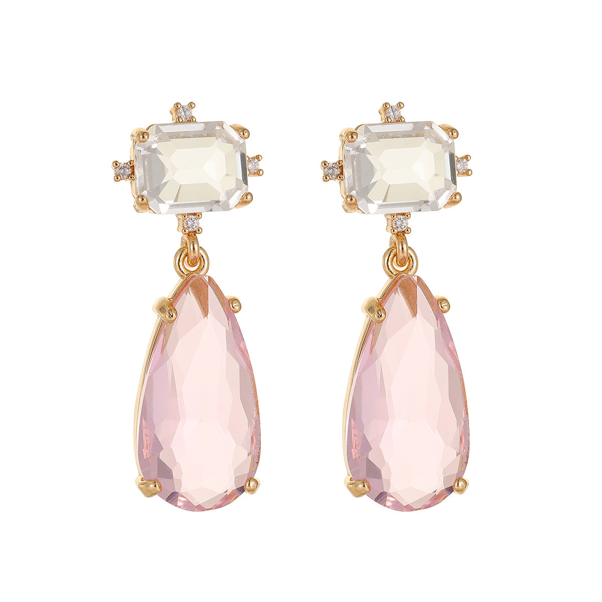 Pink Crystal & Cubic Zirconia Goldtone Rectangle Drop Earrings