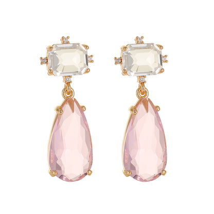 Pink Crystal & Cubic Zirconia Goldtone Rectangle Drop Earrings