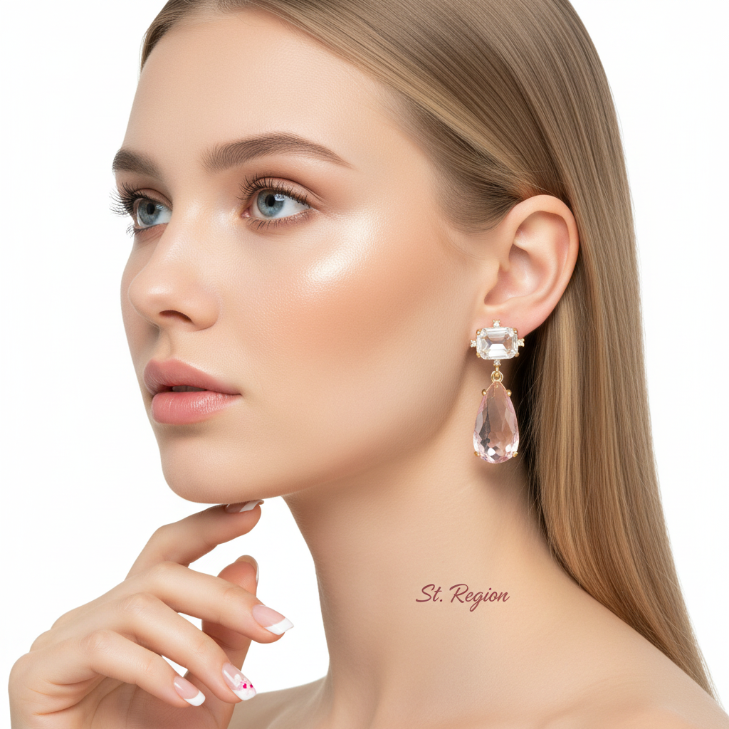 Pink Crystal & Cubic Zirconia Goldtone Rectangle Drop Earrings - Street Region