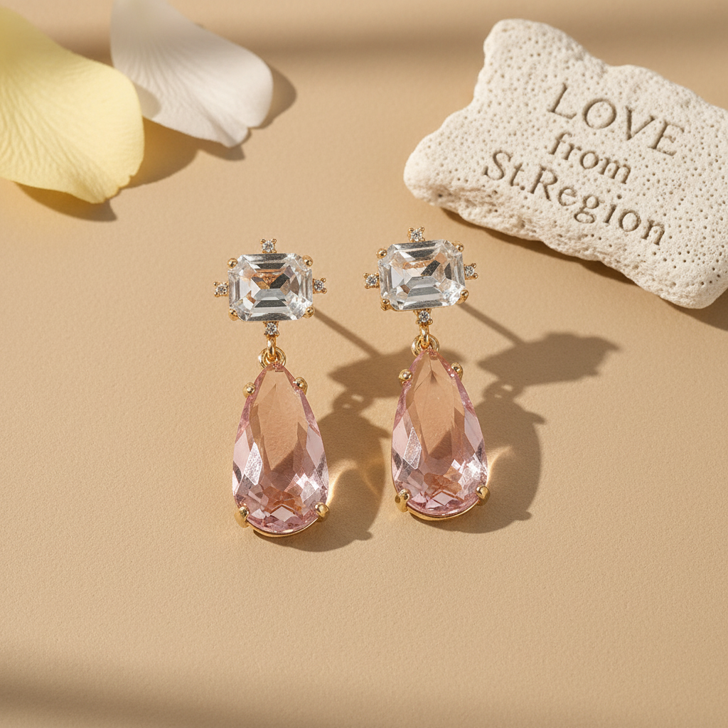 Pink Crystal & Cubic Zirconia Goldtone Rectangle Drop Earrings - Street Region