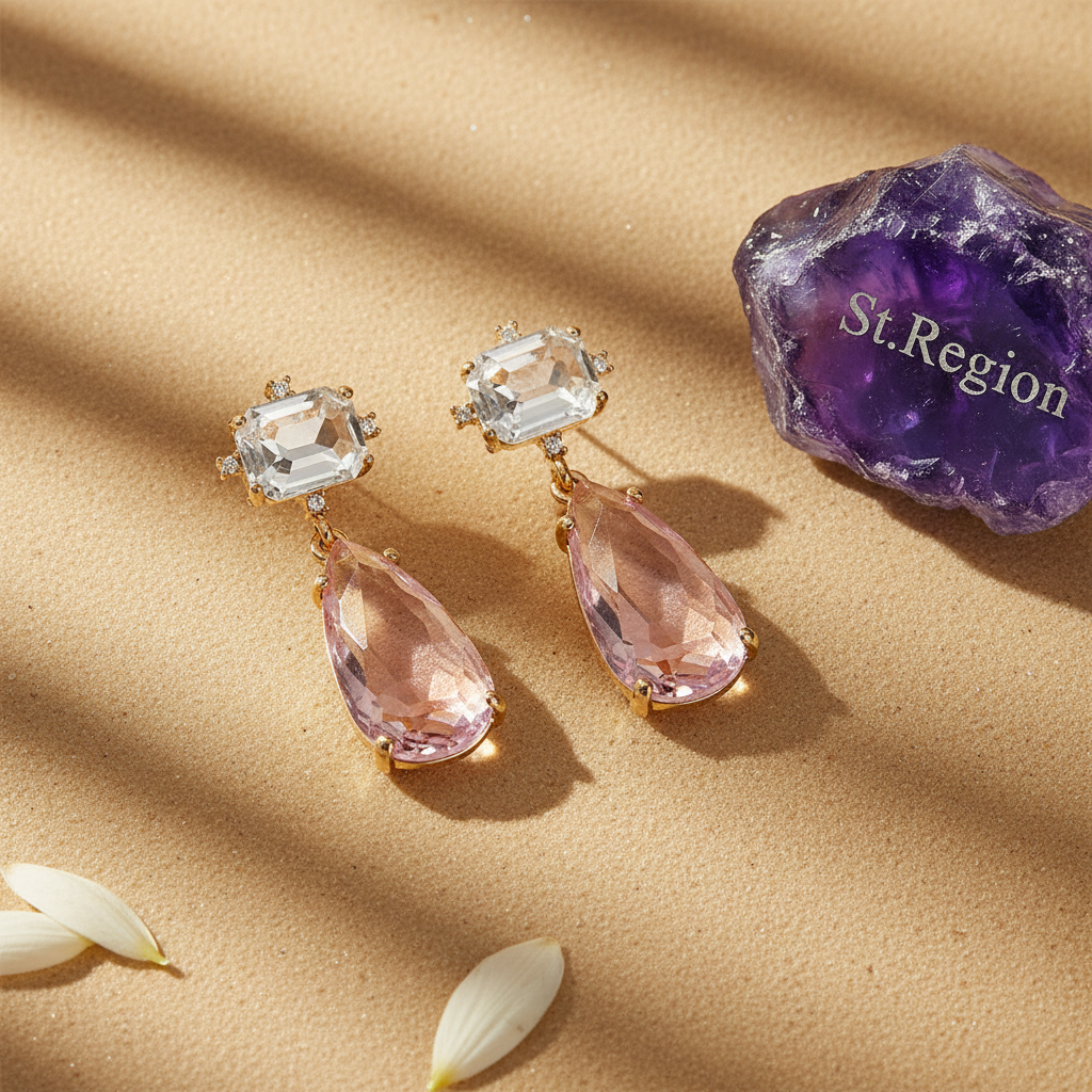 Pink Crystal & Cubic Zirconia Goldtone Rectangle Drop Earrings - Street Region
