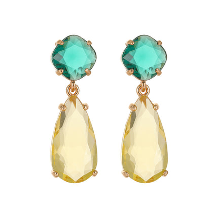 Green & Yellow Crystal Goldtone Cushion Drop Earrings
