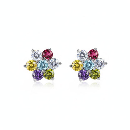 Multi-Colored Crystal and Silvertone Flower Stud Earrings, cubic zirconia stud earrings for women, side view