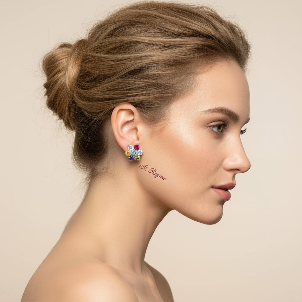 Multi-Colored Crystal and Silvertone Flower Stud Earrings, cubic zirconia stud earrings for women, styled look
