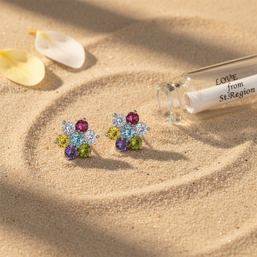 Multi-Colored Crystal & Silvertone Flower Stud Earrings - Street Region