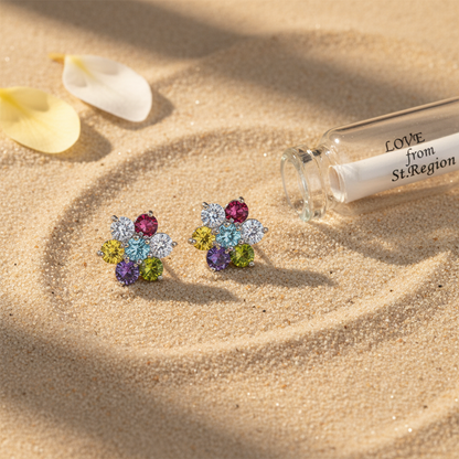 Multi-Colored Crystal & Silvertone Flower Stud Earrings - Street Region