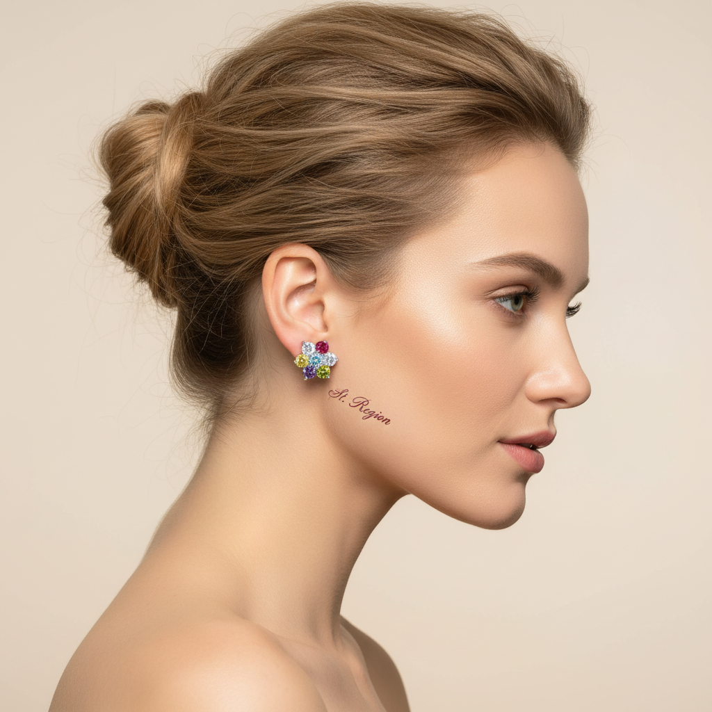 Multi-Colored Crystal & Silvertone Flower Stud Earrings - Street Region