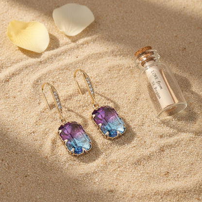 Purple Crystal and Cubic Zironcia Goldtone Rectangle Hook Earrings, gold drop earrings for women, lifestyle look