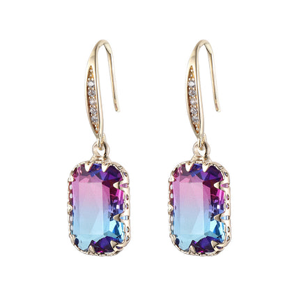 Purple Crystal & Cubic Zironcia Goldtone Rectangle Hook Earrings - Street Region