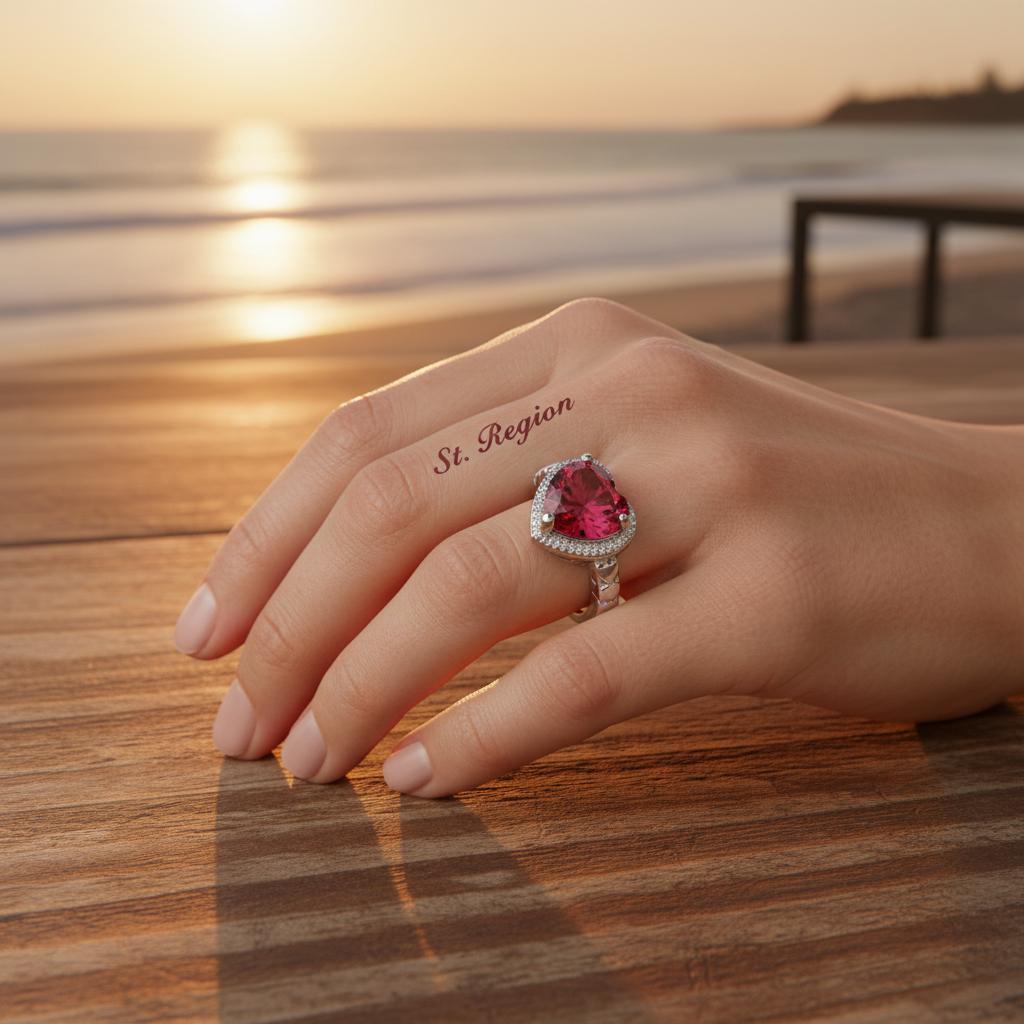 Rose Crystal and Silver-Plated Heart Ring, silver statement rings for women, everyday style, styled look