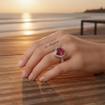 Rose Crystal and Silver-Plated Heart Ring, silver statement rings for women, everyday style, styled look