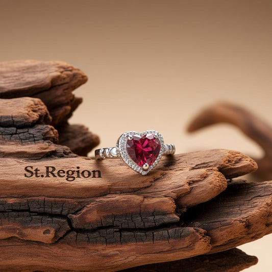 Rose Crystal & Silver-Plated Heart Ring