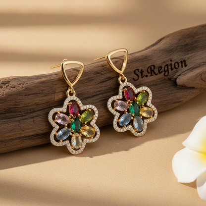 Multi-Colored Crystal & Cubic Zirconia Goldtone Flower Dangle Earrings - Street Region